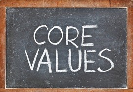 core values phrase - white chalk handwriting on a slate blackboard,