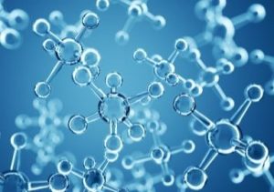 Molecules in a blue background